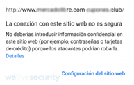 Información del sitio confirma que se trata de un servidor no seguro.