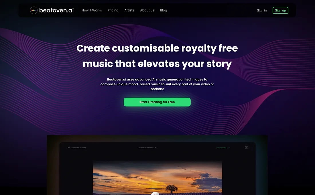 Beatoven es una herramienta de IA que permite crear tu propia música libre de derechos