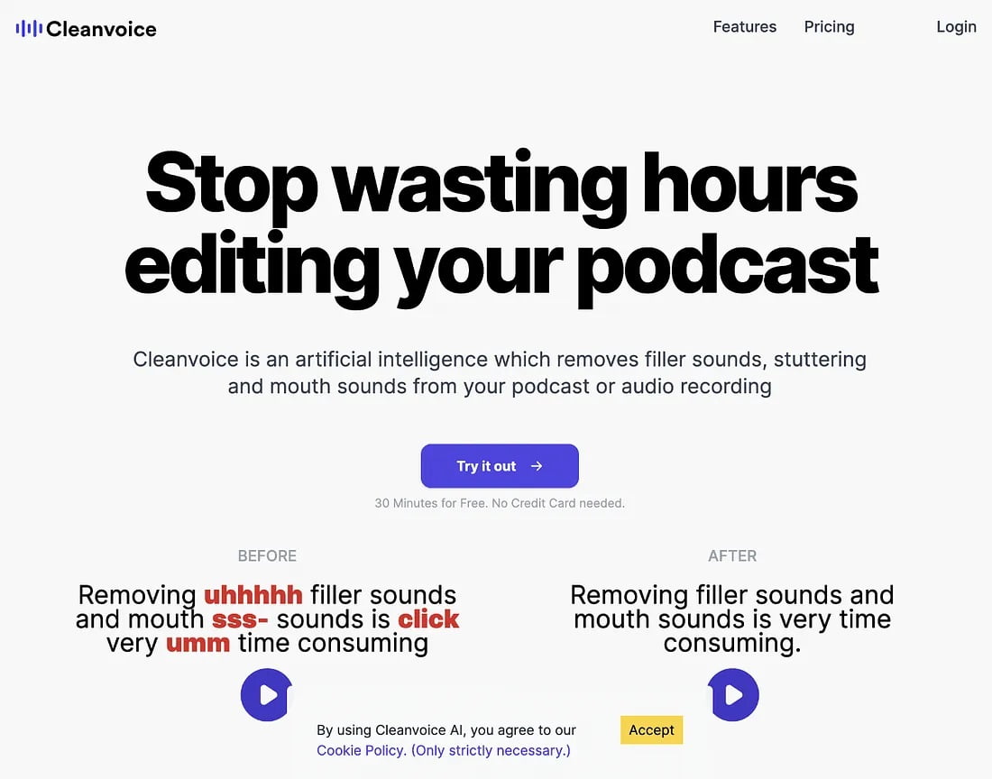 Cleanvoice es una herramienta basada en inteligencia artificial que puede editar automáticamente tus episodios de podcast.