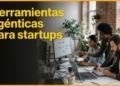 Fundadores de una startup usando herramientas agénticas de IA en una laptop
